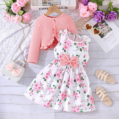 Floral Princess Dress Coat Set - Toddler Girl Outfit 2-8 Years - ZOOMNSTORE