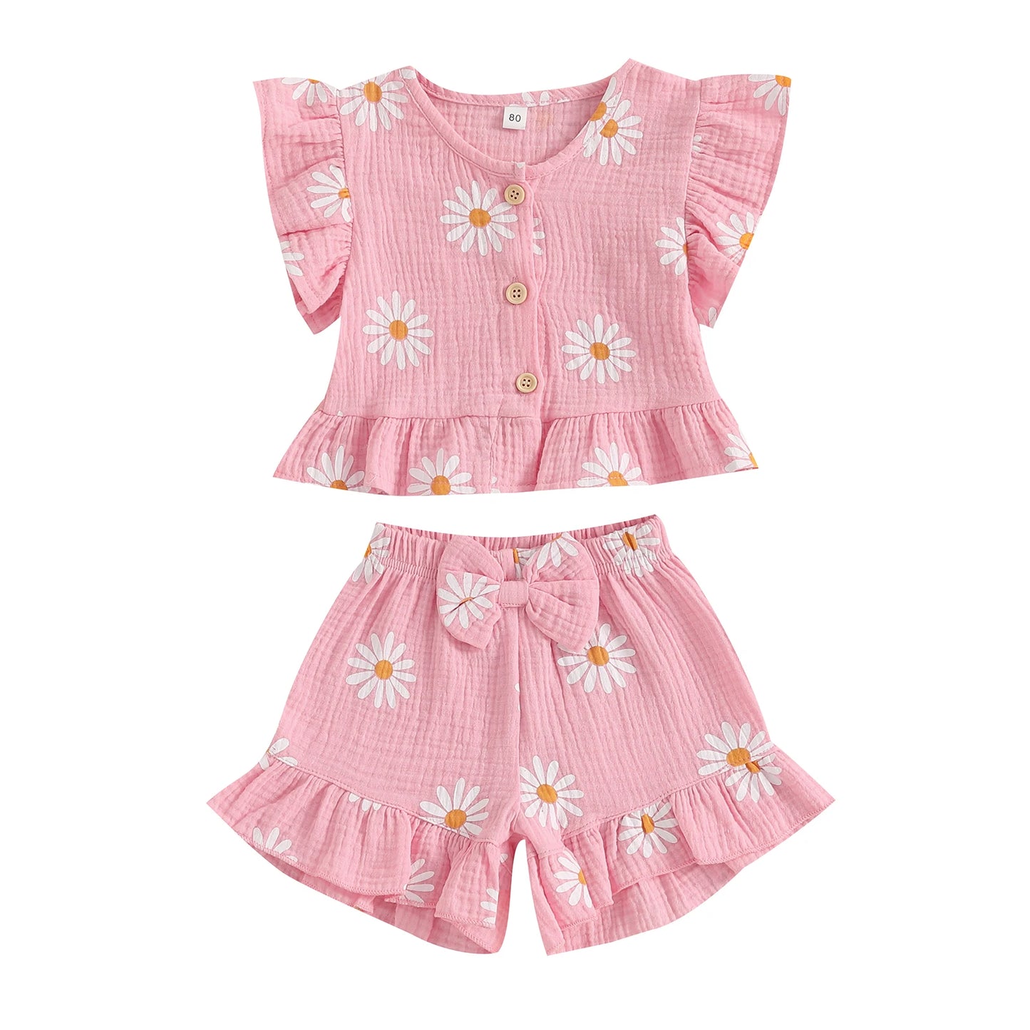 Floral Print Summer Outfit Set for Baby Girls - Cute Top  Elastic Shorts - ZOOMNSTORE