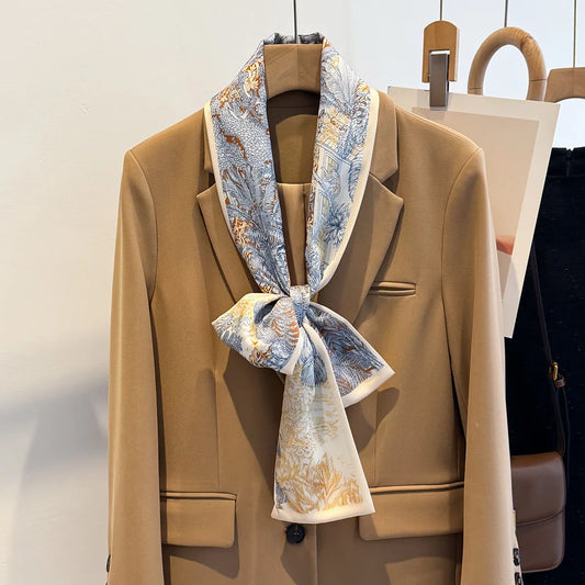 Floral Silk Scarf - Long Ribbon Neck Tie  Headband for Women - ZOOMNSTORE