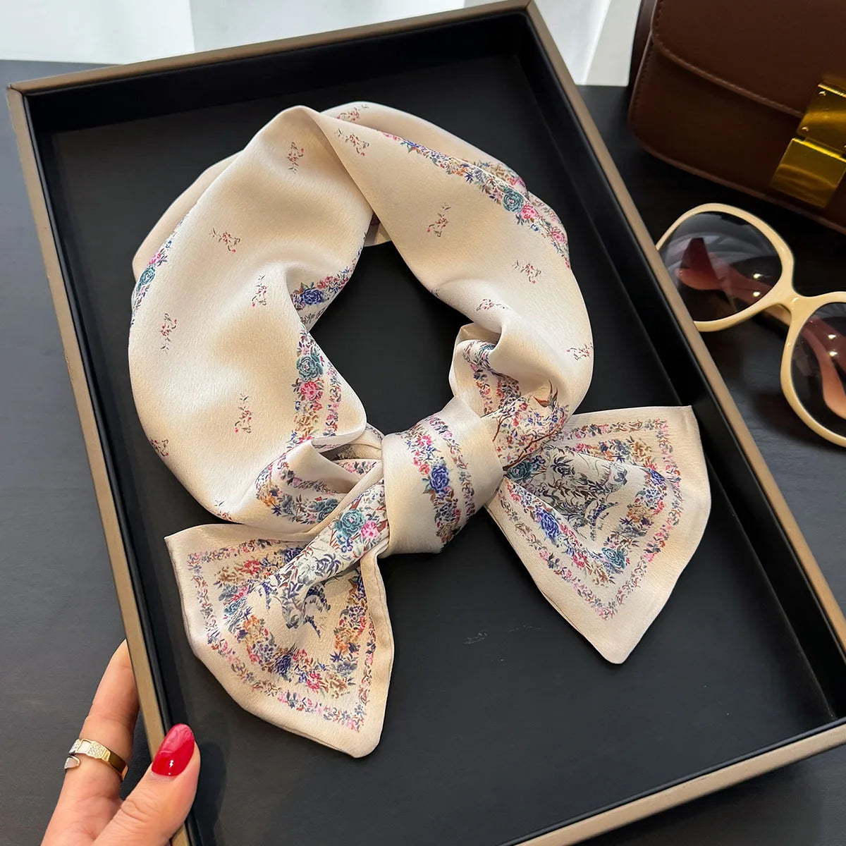 Floral Silk Scarf - Long Ribbon Neck Tie  Headband for Women - ZOOMNSTORE