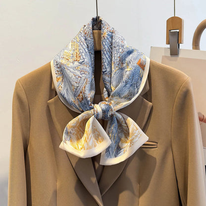 Floral Silk Scarf - Long Ribbon Neck Tie  Headband for Women - ZOOMNSTORE