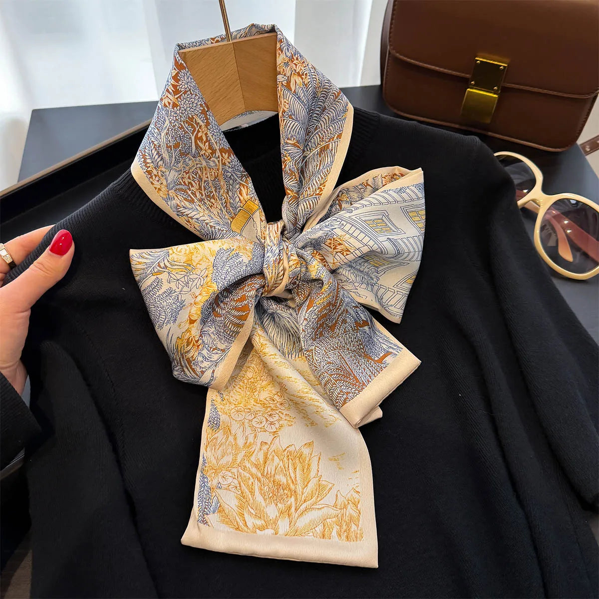 Floral Silk Scarf - Long Ribbon Neck Tie  Headband for Women - ZOOMNSTORE