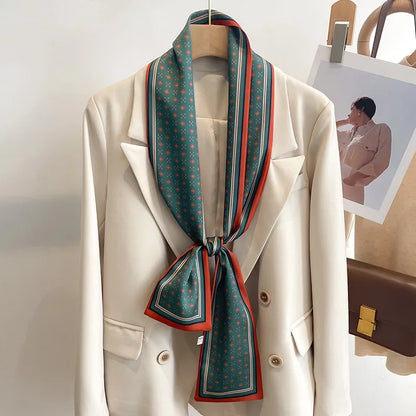 Floral Silk Scarf - Long Ribbon Neck Tie  Headband for Women - ZOOMNSTORE