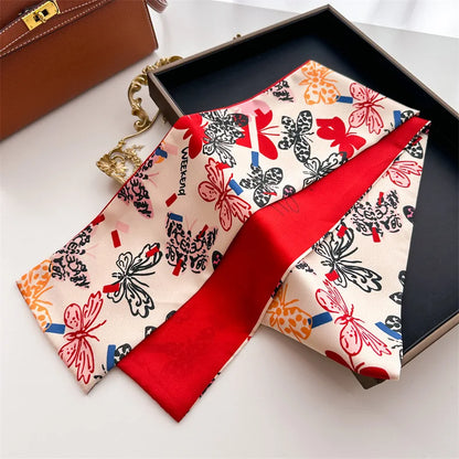 Floral Silk Scarf - Long Ribbon Neck Tie  Headband for Women - ZOOMNSTORE