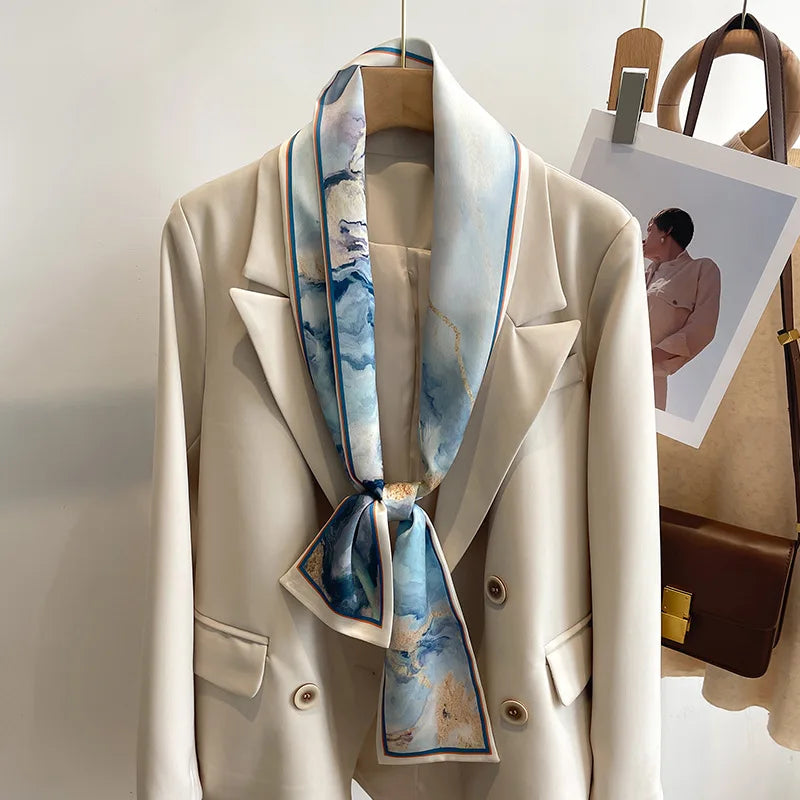 Floral Silk Scarf - Long Ribbon Neck Tie  Headband for Women - ZOOMNSTORE