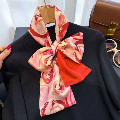 Floral Silk Scarf - Long Ribbon Neck Tie  Headband for Women - ZOOMNSTORE