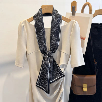 Floral Silk Scarf - Long Ribbon Neck Tie  Headband for Women - ZOOMNSTORE