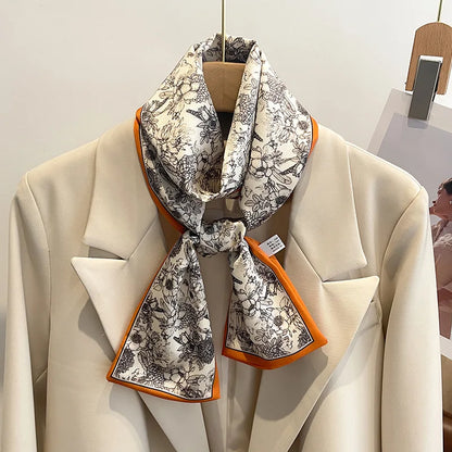 Floral Silk Scarf - Long Ribbon Neck Tie  Headband for Women - ZOOMNSTORE
