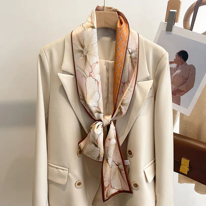 Floral Silk Scarf - Long Ribbon Neck Tie  Headband for Women - ZOOMNSTORE