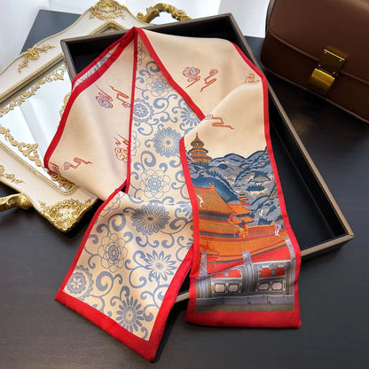 Floral Silk Scarf - Long Ribbon Neck Tie  Headband for Women - ZOOMNSTORE