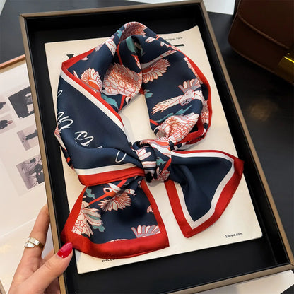 Floral Silk Scarf - Long Ribbon Neck Tie  Headband for Women - ZOOMNSTORE