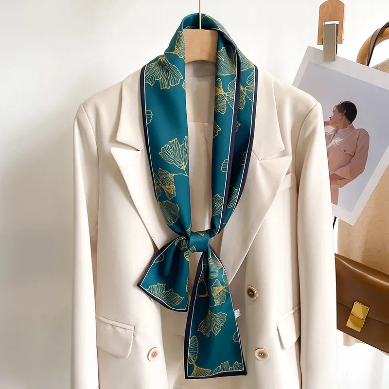 Floral Silk Scarf - Long Ribbon Neck Tie  Headband for Women - ZOOMNSTORE