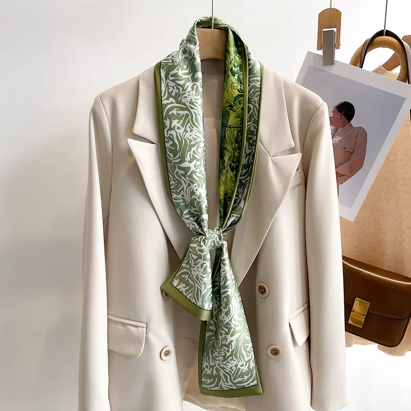 Floral Silk Scarf - Long Ribbon Neck Tie  Headband for Women - ZOOMNSTORE