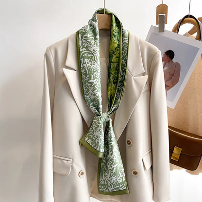 Floral Silk Scarf - Long Ribbon Neck Tie  Headband for Women - ZOOMNSTORE