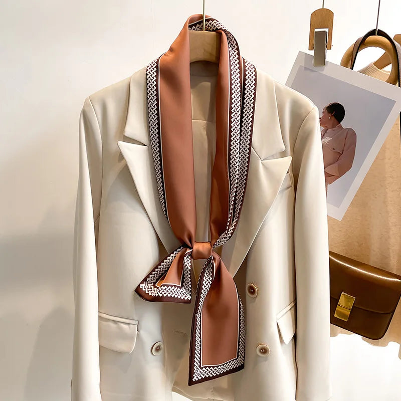 Floral Silk Scarf - Long Ribbon Neck Tie  Headband for Women - ZOOMNSTORE