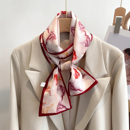 Floral Silk Scarf - Long Ribbon Neck Tie  Headband for Women - ZOOMNSTORE