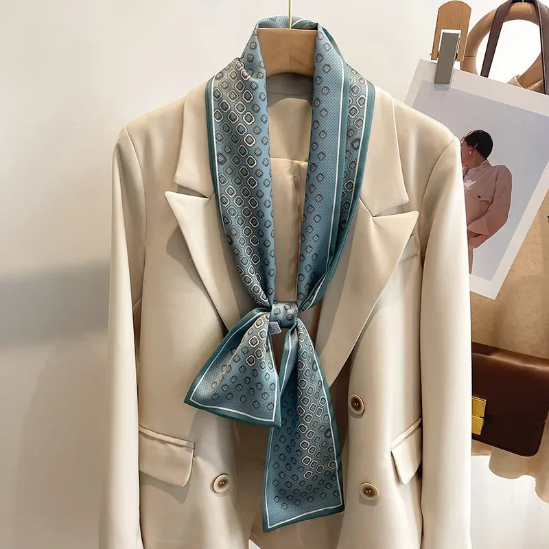 Floral Silk Scarf - Long Ribbon Neck Tie  Headband for Women - ZOOMNSTORE