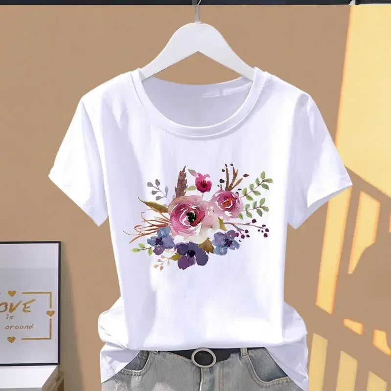 Floral Graphic Oversized Short Sleeve T-Shirt - Womens Casual Sportswear - ZOOMNSTORE