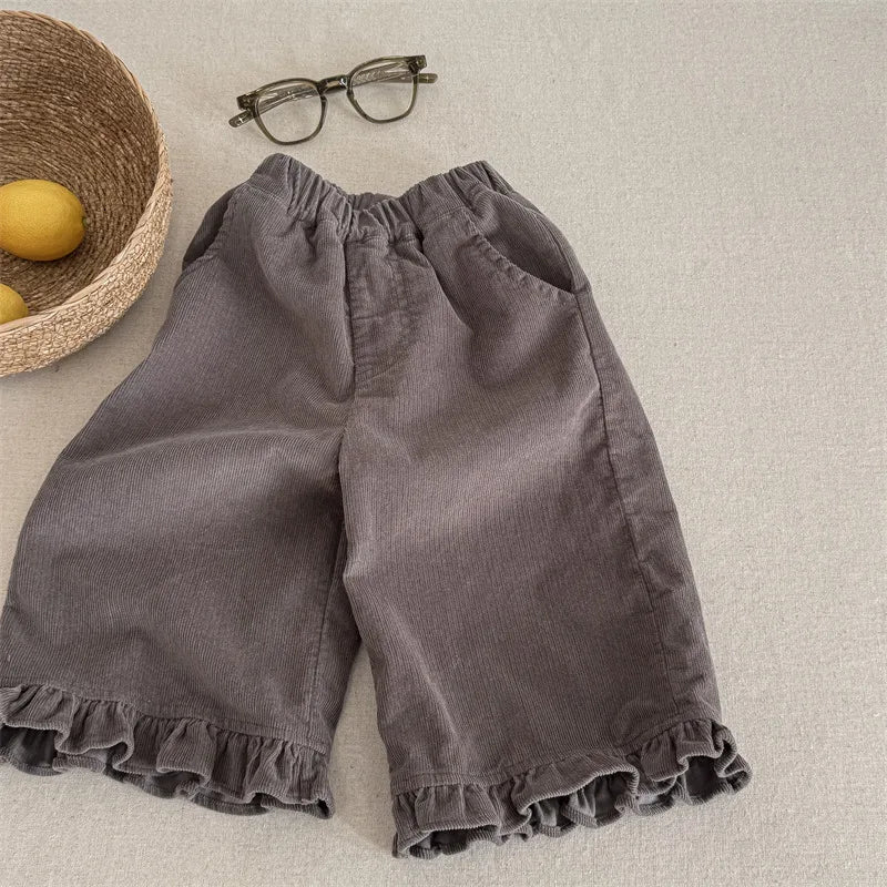 Floral Wide Leg Corduroy Pants - Baby Girls Casual Trousers - ZOOMNSTORE