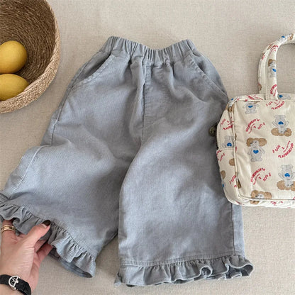 Floral Wide Leg Corduroy Pants - Baby Girls Casual Trousers - ZOOMNSTORE