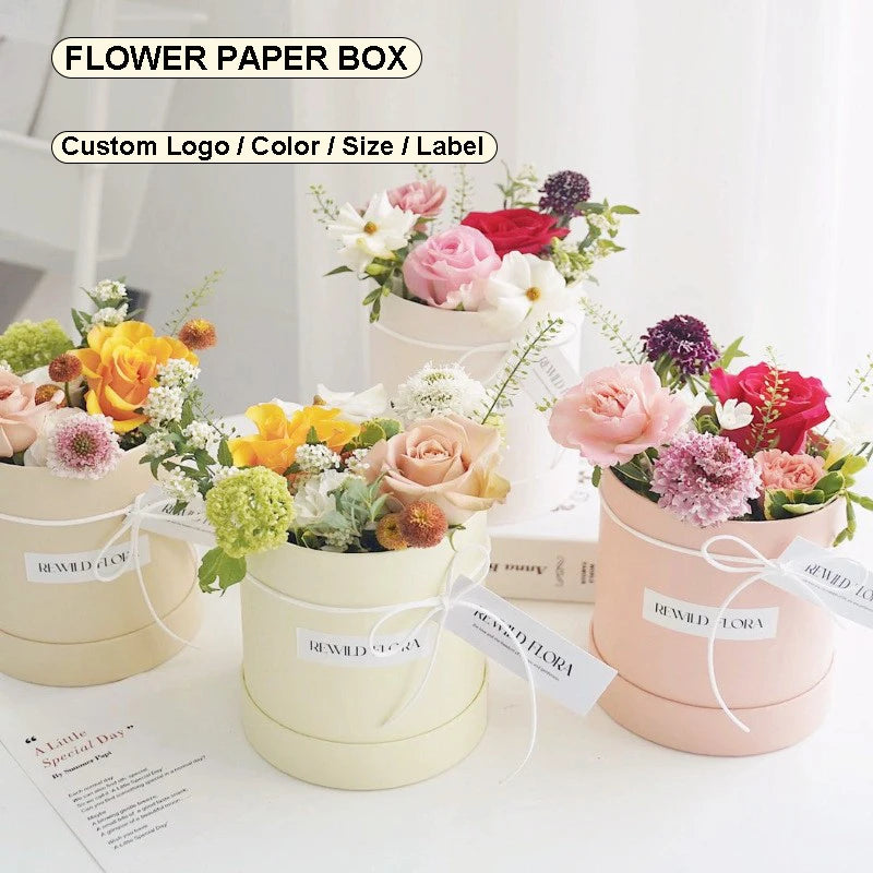 Custom Flower Bouquet Boxes with Cup Holder - Round Empty Packing Boxes for Floral Arrangements - ZOOMNSTORE