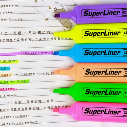 4/6Pc Highlighter Fluorescent Pen Broad Tip Writing Marker Pens for Art Drawing Doodling Marking Office Stationery School Supply - ZOOMNSTORE