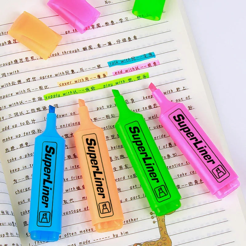 4/6Pc Highlighter Fluorescent Pen Broad Tip Writing Marker Pens for Art Drawing Doodling Marking Office Stationery School Supply - ZOOMNSTORE
