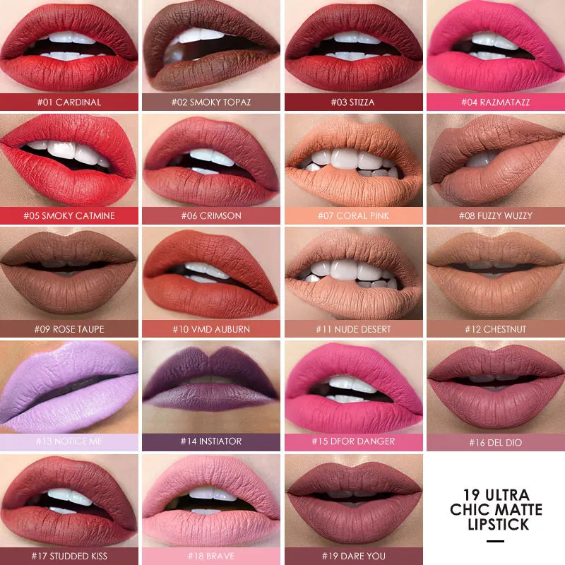 Focallure Matte Lipstick - Waterproof Soft Texture Lip Makeup in 19 Colors - ZOOMNSTORE