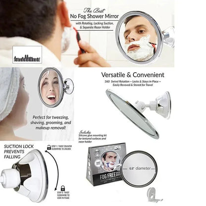Fogless Makeup Mirror – 360 Degree Rotation, Adjustable Angle, Strong Suction Cup - ZOOMNSTORE