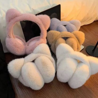 Foldable Cat Earmuffs – Soft Plush Ear Covers | Windproof Winter Ear Warmers for Women - ZOOMNSTORE