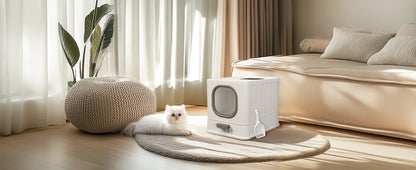 Extra Large Foldable Cat Litter Tray - Top Entry with Easy Clean Drawer and Lid - ZOOMNSTORE