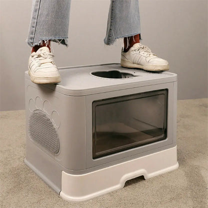 Foldable Cat Litter Box - Enclosed Front Entry  Top Exit Toilet with Massager Scoop - ZOOMNSTORE