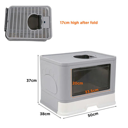 Foldable Cat Litter Box - Enclosed Front Entry  Top Exit Toilet with Massager Scoop - ZOOMNSTORE