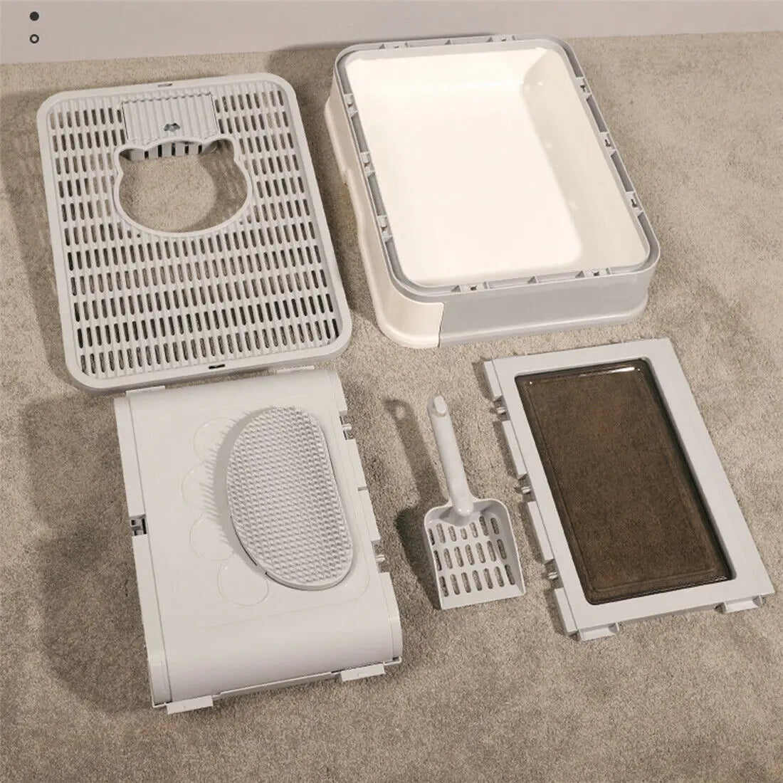 Foldable Cat Litter Box - Enclosed Front Entry  Top Exit Toilet with Massager Scoop - ZOOMNSTORE
