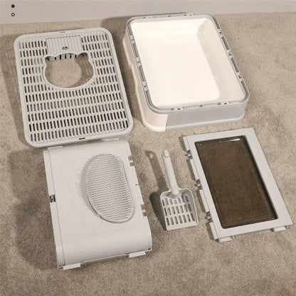 Foldable Cat Litter Box - Enclosed Front Entry  Top Exit Toilet with Massager Scoop - ZOOMNSTORE