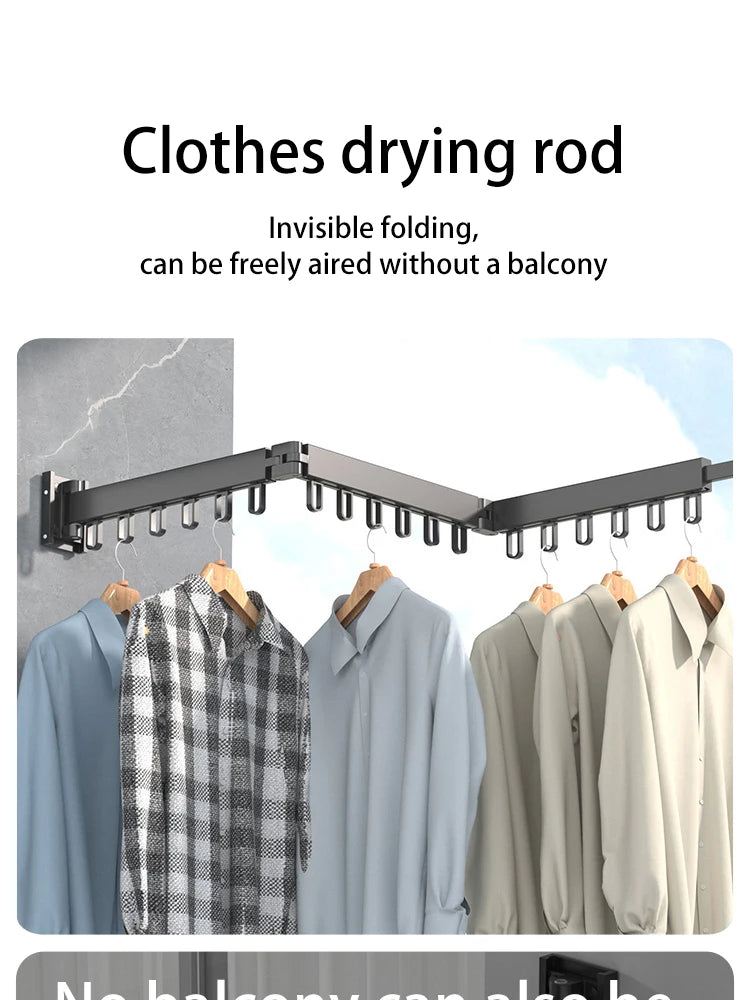 Foldable Clothes Drying Rack – Wall Mounted Aluminum Hanger for Balcony & Bedroom - ZOOMNSTORE