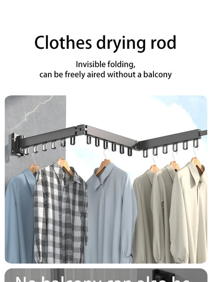 Foldable Clothes Drying Rack – Wall Mounted Aluminum Hanger for Balcony & Bedroom - ZOOMNSTORE