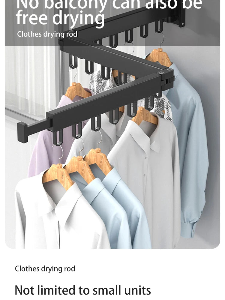 Foldable Clothes Drying Rack – Wall Mounted Aluminum Hanger for Balcony & Bedroom - ZOOMNSTORE