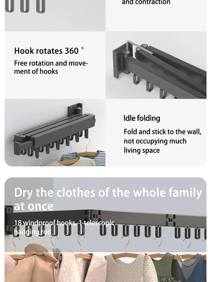 Foldable Clothes Drying Rack – Wall Mounted Aluminum Hanger for Balcony & Bedroom - ZOOMNSTORE