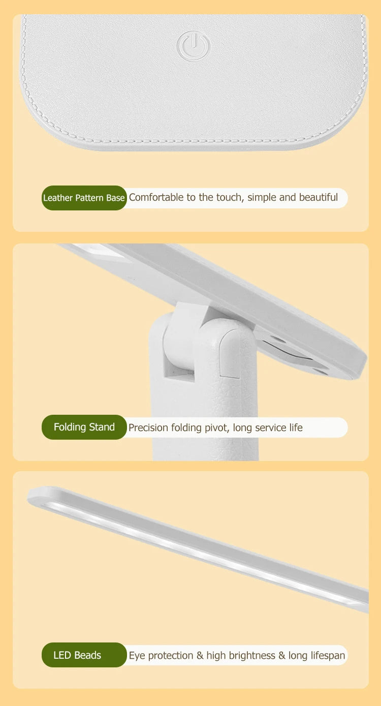 Foldable Desk Lamp - USB Rechargeable Eye Care Reading Light With Adjustable Brightness - ZOOMNSTORE