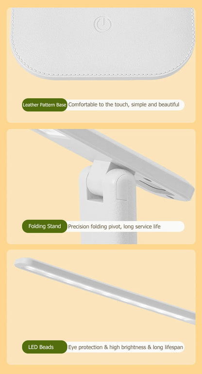 Foldable Desk Lamp - USB Rechargeable Eye Care Reading Light With Adjustable Brightness - ZOOMNSTORE