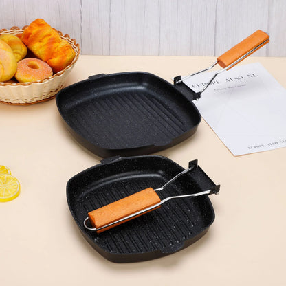 Foldable Frying Pan - Portable Grill Pan with Anti-Scald Wooden Handle for Outdoor Picnic - ZOOMNSTORE