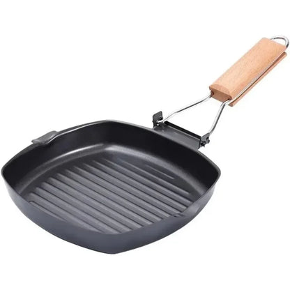 Foldable Frying Pan - Portable Grill Pan with Anti-Scald Wooden Handle for Outdoor Picnic - ZOOMNSTORE