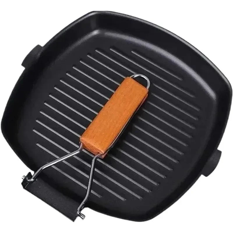 Foldable Frying Pan - Portable Grill Pan with Anti-Scald Wooden Handle for Outdoor Picnic - ZOOMNSTORE