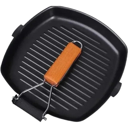 Foldable Frying Pan - Portable Grill Pan with Anti-Scald Wooden Handle for Outdoor Picnic - ZOOMNSTORE