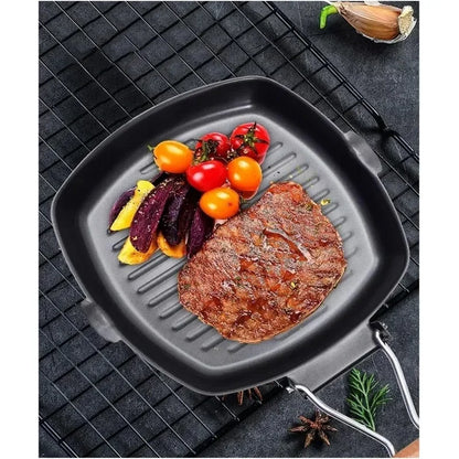 Foldable Frying Pan - Portable Grill Pan with Anti-Scald Wooden Handle for Outdoor Picnic - ZOOMNSTORE