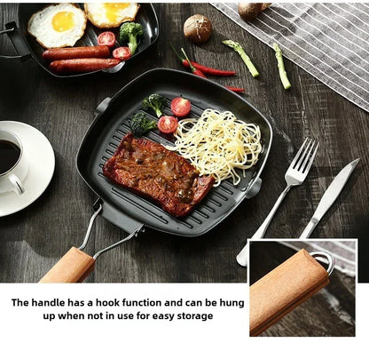 Foldable Frying Pan - Portable Grill Pan with Anti-Scald Wooden Handle for Outdoor Picnic - ZOOMNSTORE