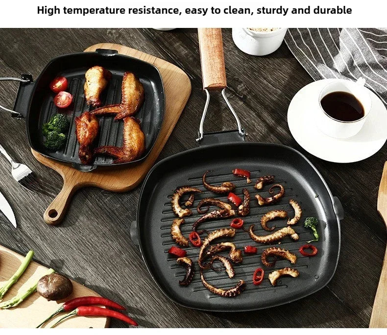 Foldable Frying Pan - Portable Grill Pan with Anti-Scald Wooden Handle for Outdoor Picnic - ZOOMNSTORE