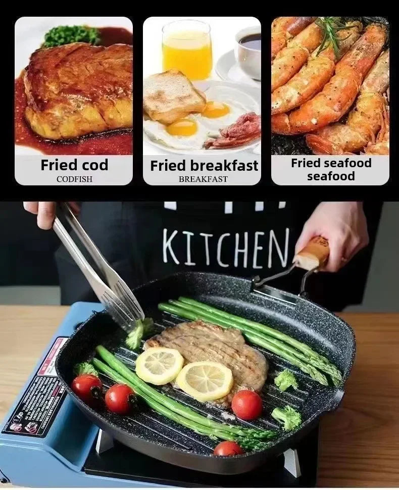 Foldable Frying Pan - Portable Grill Pan with Anti-Scald Wooden Handle for Outdoor Picnic - ZOOMNSTORE