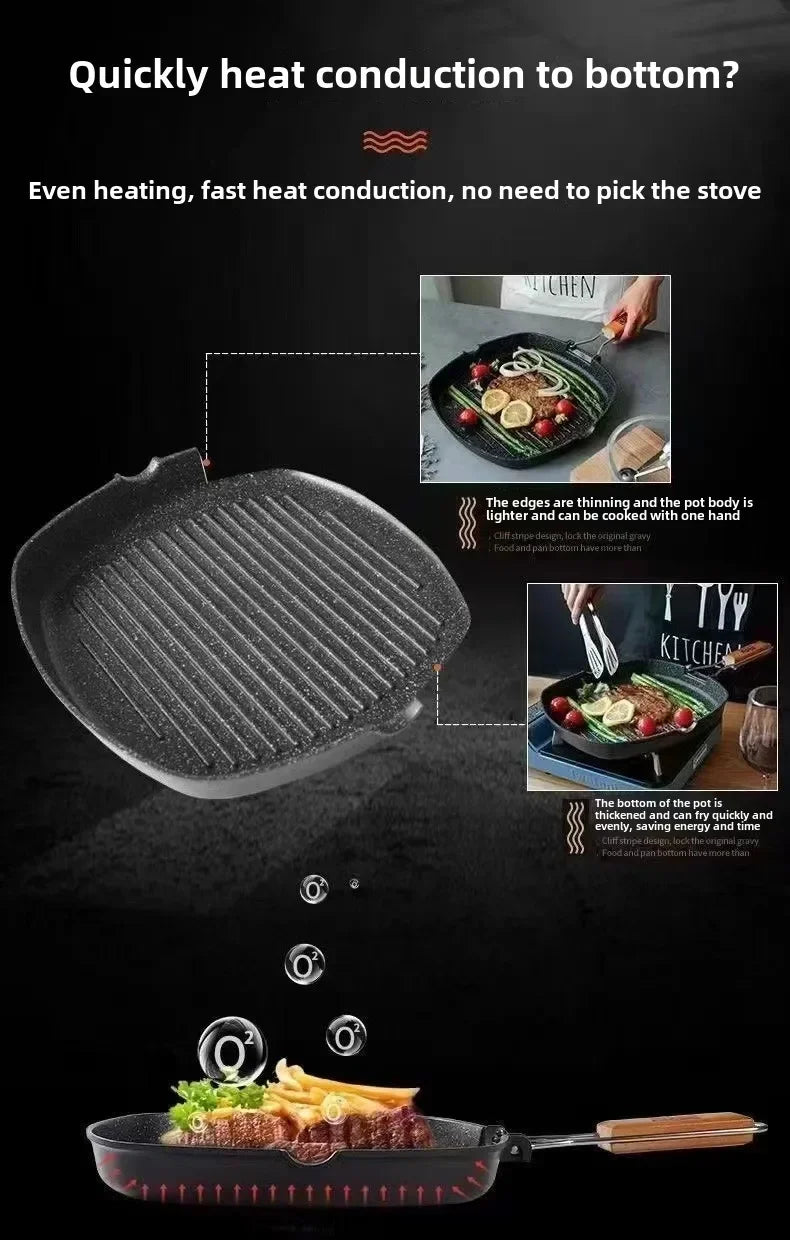Foldable Frying Pan - Portable Grill Pan with Anti-Scald Wooden Handle for Outdoor Picnic - ZOOMNSTORE